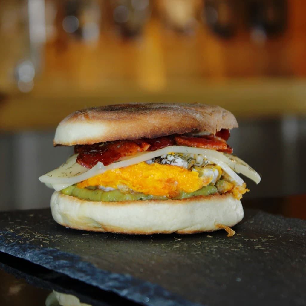 Breakfast sandwich with egg and avocado